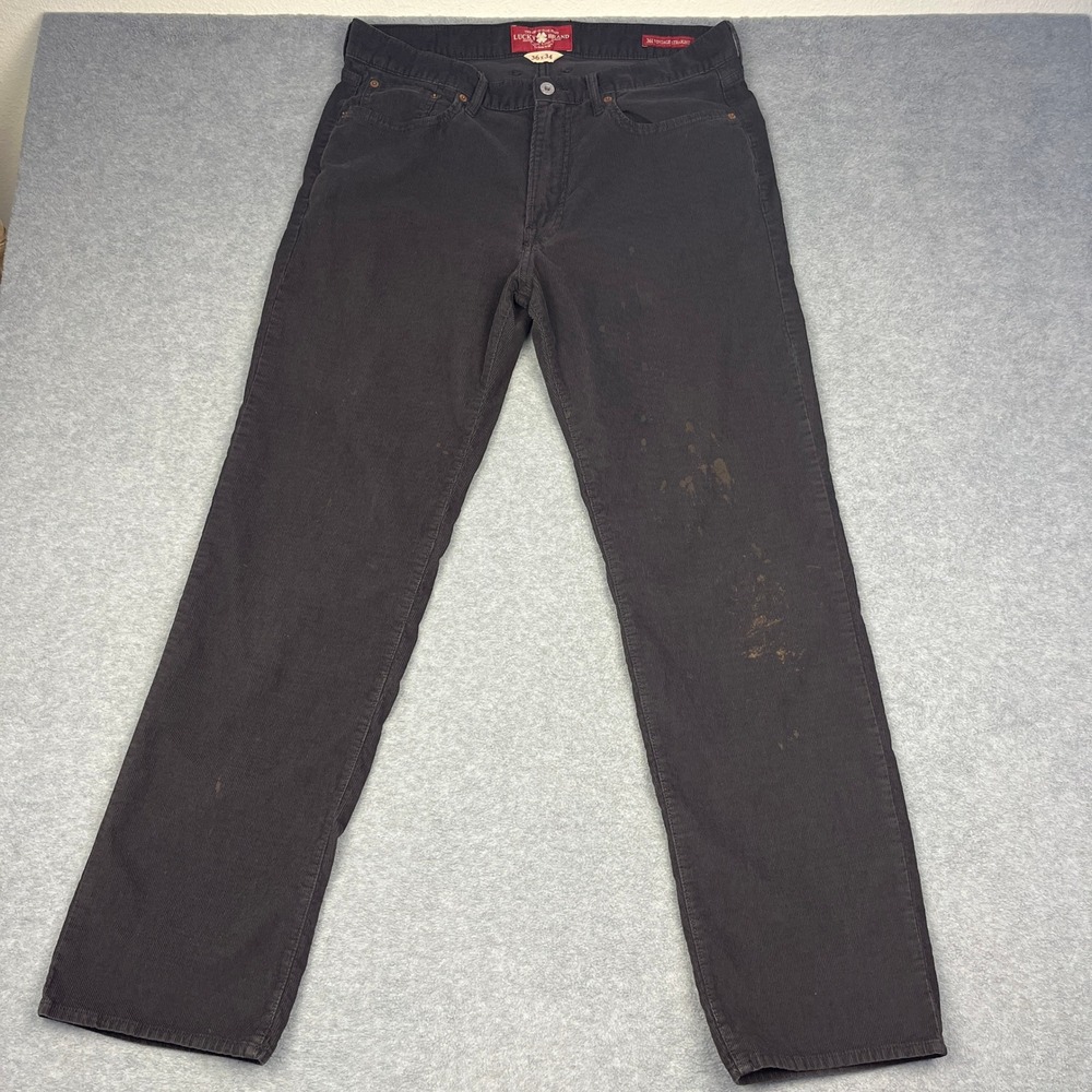 Lucky Brand Corduroy Pants Mens 36x34 Black 361 Vintage Straight Distressed